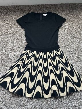 Parker Black and Cream Midi Fit-and-Flare Dress